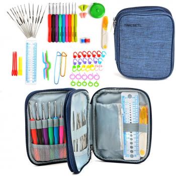 Kit Ganchillos Crochet TIMSETL 72 Pzs Ganchos de Ganchillo de Diferentes Tamaños Agujas de Punto Coloridas Kit de Agujas de Tejer de Colores Gancho de Ganchillo de Tejer de Aluminio Mango de Goma