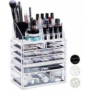 Organizador de Maquillaje Acrílico Transparente con 6 Cajones y 22 Compartimentos, 29 x 23.5 x 14 cm
