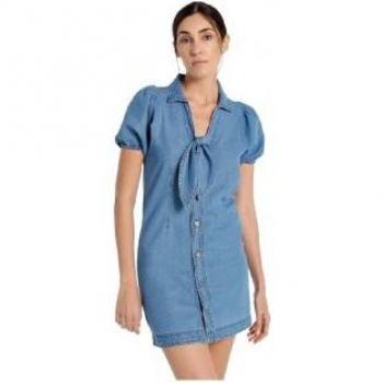 LOIS JEANS - Vestido Denim Maxi Manga Azul Marino de Algodón Orgánico