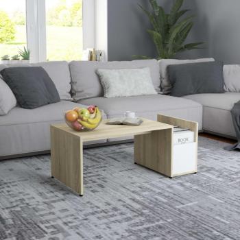Mesa de centro Sonoma multicapa de madera blanca y roble 90x45x35 cm