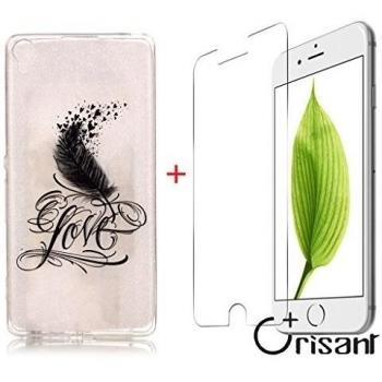 case cover para Sony Xperia XA,Crisant pluma de la personalidad Diseño Protección suave Transparente TPU Gel silicona Teléfono Celular Back funda Carcasa para Sony Xperia XA + UN Vidrio Templado Protector de Pantalla Film