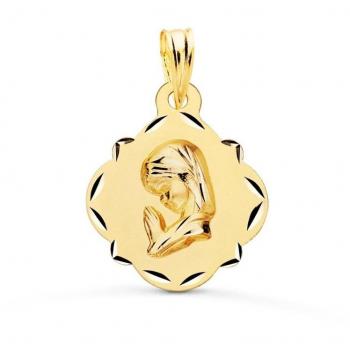 Medalla Virgen Niña Oro 18k Comunión 19mm Pandereta