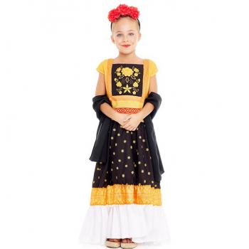 Disfraz de Pintora Mexicana amarillo y negro para niña de Partilandia