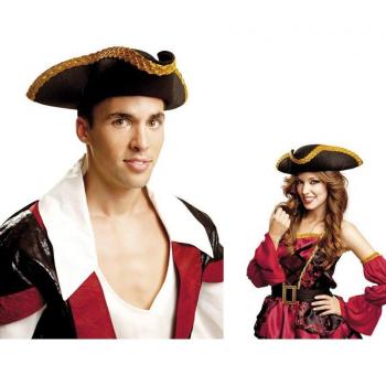 Sombrero Pirata Deluxe Adulto Negro Dorado 57 cm