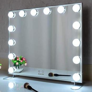 BEAUTME Espejo De Maquillaje Hollywood, Profesional Espejo de Tocador con Luz LED Táctil Inteligente Espejo Cosmético con 14 Piezas Bombillas Brillo de 2 Modos De Color