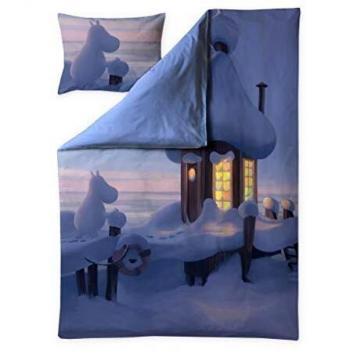 Moomin Funda de edredón de satén de Moominvalley de Animation Winter in Moominvalley de 150 x 210 cm, 50 x 60 cm
