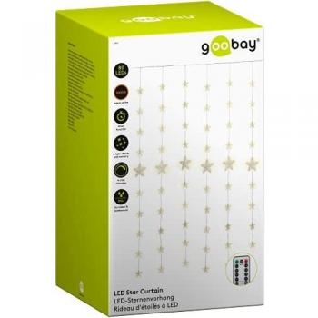 Cortina de Estrellas LED 80 con Mando a Distancia, Función Temporizador, 8 Modos de Iluminación, Regulador y Transformador Exterior 31 V, Luz Cálida (3000 K)