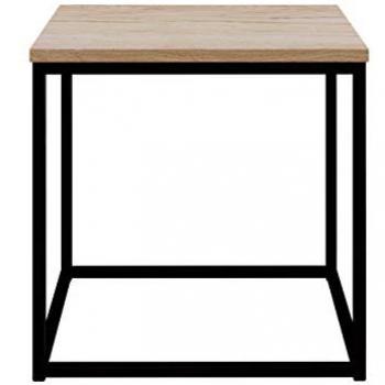 Mesa de café angular Germantown 106, Aglomerado laminado, Negro mate + Roble, 40 x 40 x 40 cm