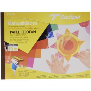 Sadipal Bloc de Manualidades con Papel Celofán, 10 Hojas Multicolor, Tamaño 32x24 cm