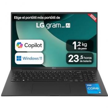 Portátil Ultraligero LG gram 16 - Intel Core i5-1334U, 16GB RAM, 512GB SSD, Pantalla IPS WQXGA, Batería de hasta 23.5h,
