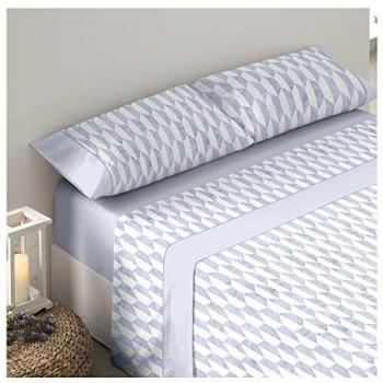 Juego de Sábanas Tauro Azul 50% Algodón - 50% Poliéster para Cama de 90 x 190/200 (Incluye Sábana Encimera y Fundas de Almohada)