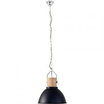 Lámpara Colgante Domo Emile de Techo, Negro Mate y Madera Blanca