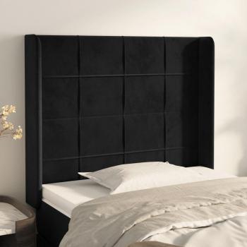 Cabecero con Orejas de Terciopelo Negro 103x16x118/128 cm Acolchado y Antimancha