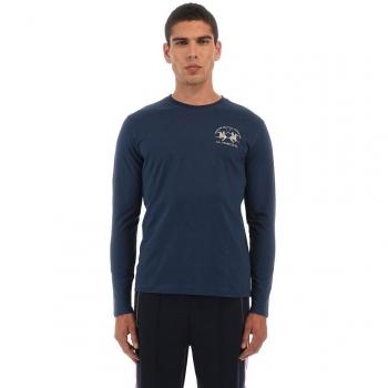La Martina Embroidered Cotton Long Sleeve Tee - Blue - XL