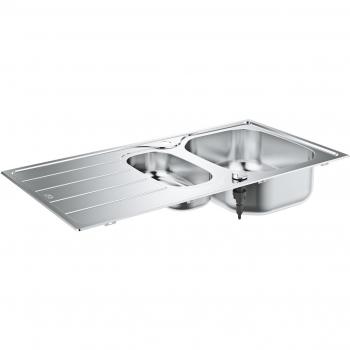 Fregadero de Cocina Grohe K200 de Acero Inoxidable, 1.5 Senos, con Escurridor Reversible, Medidas 965 x 500 mm
