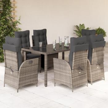 7-Piece Grey Poly Rattan Garden Dining Set with Cushions