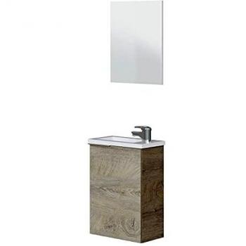 Mueble de Baño con Espejo y Lavabo, Modulo Suspendido, Modelo Compact, Acabado en Roble Alaska, Medidas: 40 cm