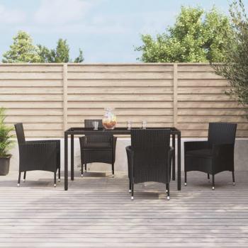 Set de almuerzo de jardín 5 piezas negro con almohadas de Polyrattan