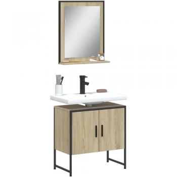 Conjunto de muebles de baño 2 piezas madera ingeniería roble sonoma marrón multilayer