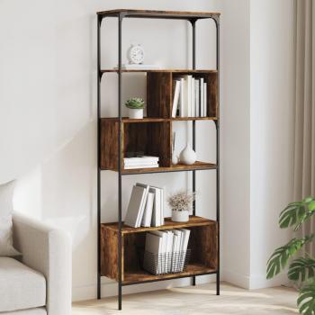 Librería 5 estantes de madera multicapa en acabado roble ahumado, dimensiones 76x33x188,5 cm