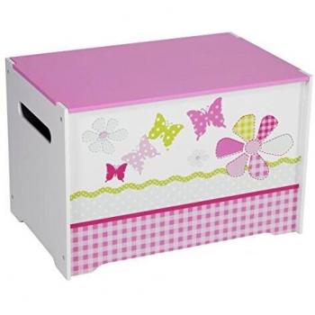 Worlds Apart Caja Organizadora de Juguetes con Diseño Floral y Mariposas, Madera, Blanco y Rosa, 39.50x59.50x39.50 cm