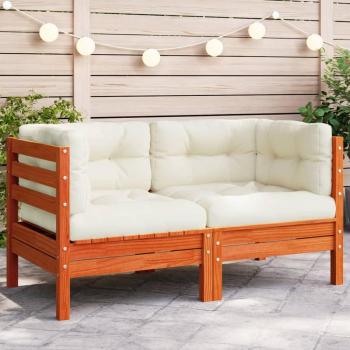 Garden Corner Sofa with Cushions, Wax Brown Solid Pine