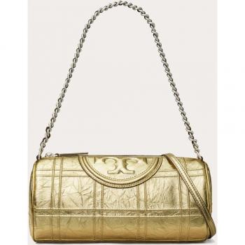 Tory Burch Golden Cracked Texture Leather Shoulder Bag, Beige, ONE SIZE