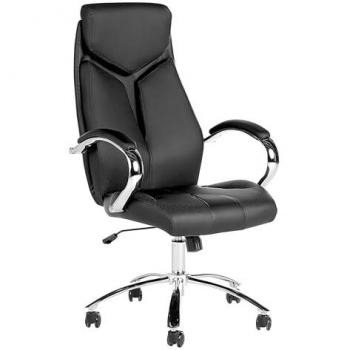 Silla de Oficina Giratoria Negra de Piel Sintética Ajustable con Ruedas