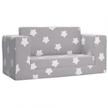 Sofá cama infantil 2 plazas gris claro con estrellas de felpa suave