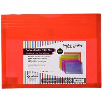 Grafoplás 04872951 － Carpeta sobre tamaño folio+ con fuelle － 5 unidades color rojo