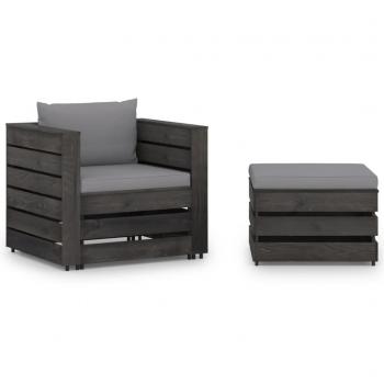 Muebles de jardín 2 piezas con cojines madera impregnada gris