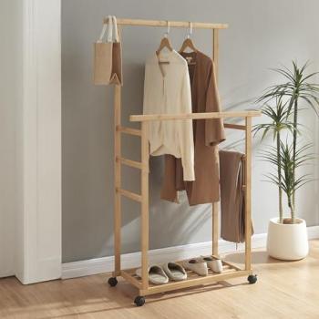 Perchero Burro Ilmajok con Ruedas y Zapatero de Bambú 147x70x36 cm - Natural