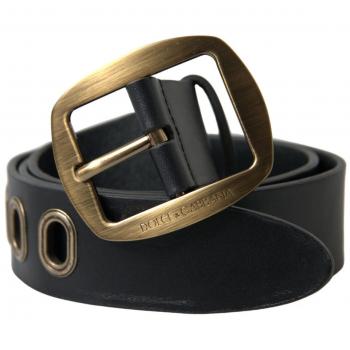 Dolce & Gabbana Black Leather Gold Metal Buckle Men Belt - 85 cm / 34 Inches