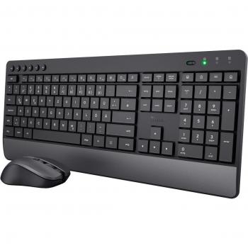 Set de Teclado y Ratón Inalámbricos Trust Trezo Comfort - Diseño Ergonómico, QWERTZ, Color Negro