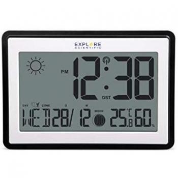 Reloj de Pared o Mesa Radiocontrolado con Fases Lunares, Temperatura Interna y Humedad, Negro
