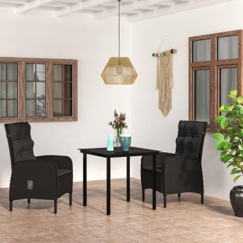 Black 3-Piece Garden Dining Set with Cushions