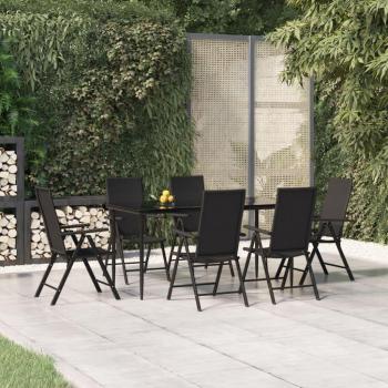7-Piece Black Poly Rattan Garden Dining Set