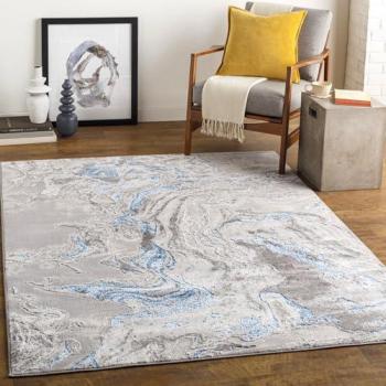 Modern Abstract Marble Area Rug - Medium Gray/Blue, Soft Luxurious Easy Care, 62x84