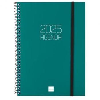 Agenda Finocam OPAQUE Verde A5 15,5 x 21,2 cm 2025 - Espiral, semana vista horizontal, enero a diciembre 2025