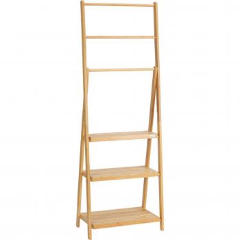 Toallero de Pie de Bambú con 3 Barras Tipo Escalera Plegable con 3 Estantes para Baño