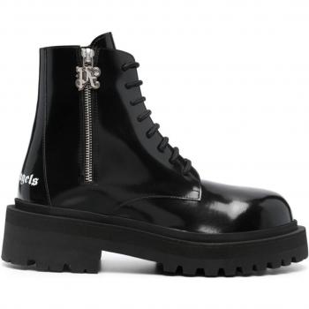 Palm Angels Women's Leather Combat Boots in Black | Size 39 | PWID009F23LEA0011000 Color BLACK