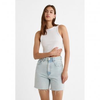 Stradivarius D93 Longline Denim Shorts - Medium Light Blue