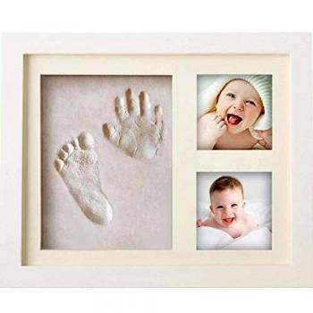 PewinGo- Kit de Marco Para Manos y Huellas de bebé para niño y niña - marcos de arcilla y madera - No se agrieta al secar