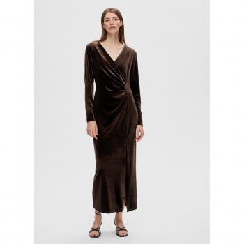 Selected Femme - Vestido largo de terciopelo con corte fluido, escote en V, tirantes finos y textura suave