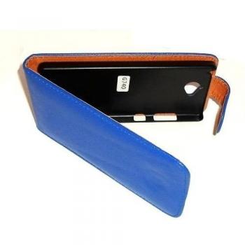 Azul Funda de piel cuero para ORANGE YUMO / HUAWEI ASCEND G740 Color Azul + 2x protectores de pantalla + 4 tapones antipolvo
