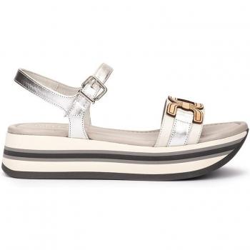 Sandalia de mujer Weekend blanco/plata con plataforma y detalle de hebilla