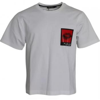 White Cotton Men's T-Shirt with Red Lips Graphic - Size XS