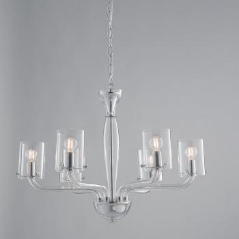 Candelabro de luz Aurora con pantallas transparentes, 6 bombillas, dimensiones 68x48 cm, diseño elegante y moderno