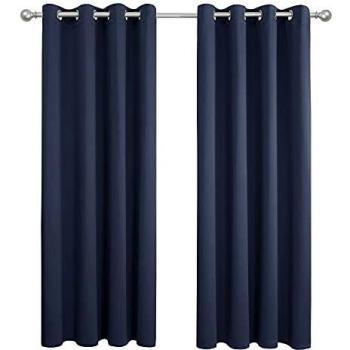 Amazon Brand - Umi Cortinas Salon Opacas Dormitorio Moderno con Ollaos 2 Piezas 107x160cm Azul Marino