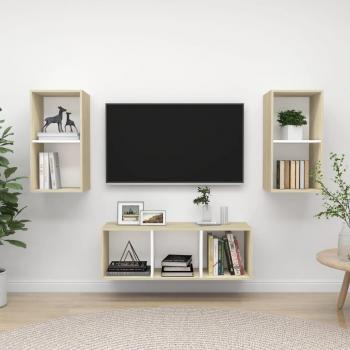 Day and Night Living room furniture 3 pieces White Engineered Wood and Sonoma Oak